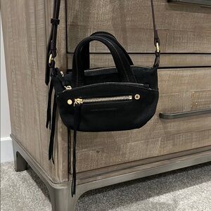 Aimee Kestenberg Black Suede Mini Crossbody Bag with Gold Accents